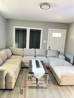 U Shaped Sectional Sofa with Ottoman - Light Gray
