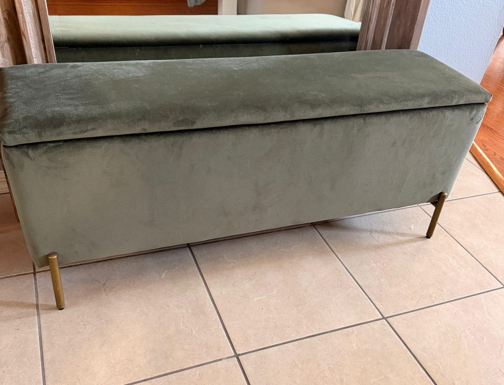 Storage Bench with Brass Legs Sage Green