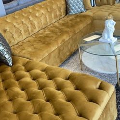 Lauren Velvet Mustard Double Chaise Sectional /couch 2599