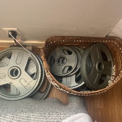 Full Set Of Olympic Weights 45-5s Barbell And Bench