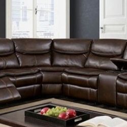 Brand New Brown Leather Reclining Sectional Sofa 