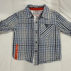 Toddler Infant Baby Boy Guess Brand Button Down Dress Shirt Plaid Design 18 Months