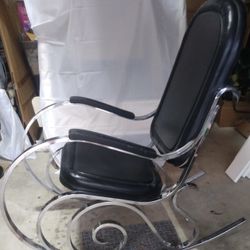 VINTAGE RETRO C.1970 CHROME N BLACK LEATHER ROCKING CHAIR