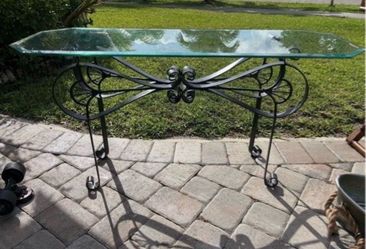Wrought Iron Glass Top Console Table
