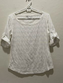 Banana Republic Women's Size M White/Ivory Textured Jacquard Top Roll-Up Sleeves