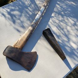 Vintage Wood Splitting Axe  and  Steel Wedge 