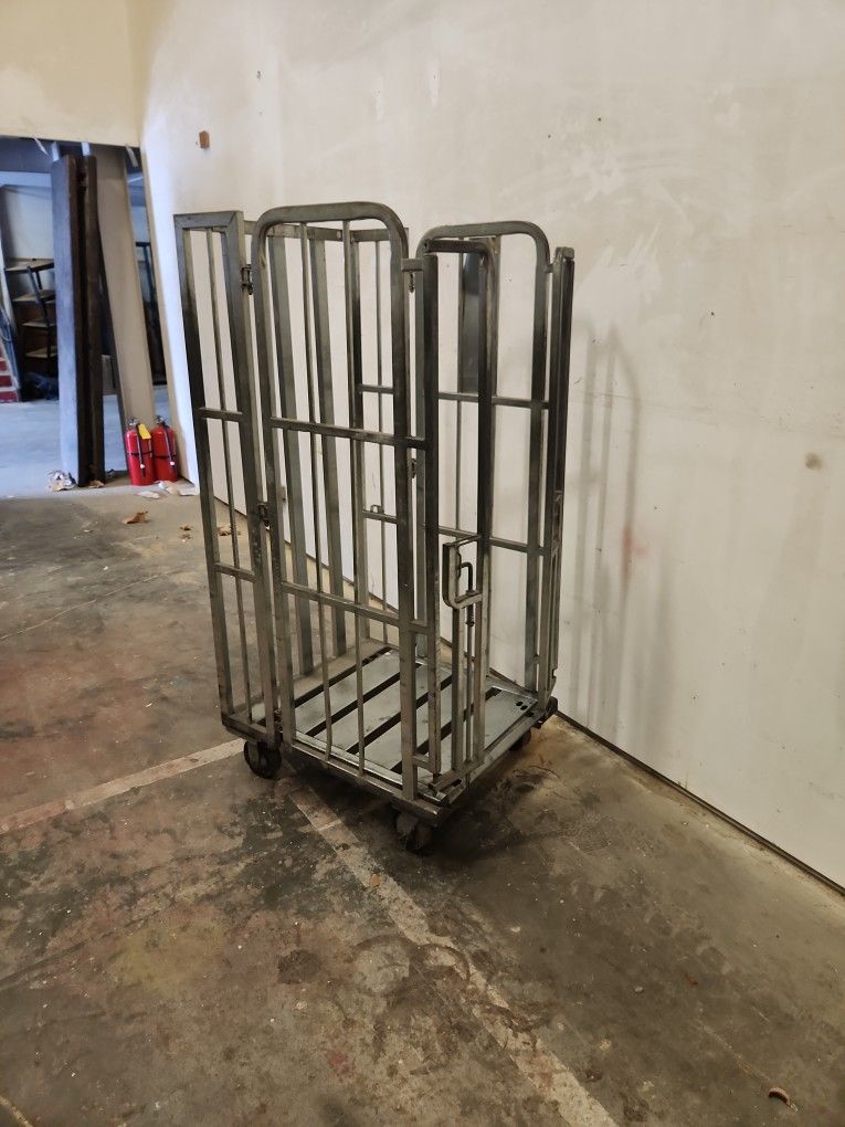 Commercial stainless steel rolling carts.