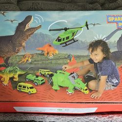 Dinosaur Toys Storage Carrier for Kids Includes 6 Mini Dinosaurs 3 Toy Cars & Helicopter - #1 Best Fun Playset for Boys & Girls - Great for Children A