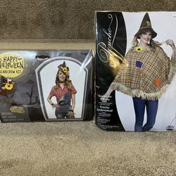 Scarecrow Patchwork Poncho With Fringe Halloween Costume & kit Fits Most New