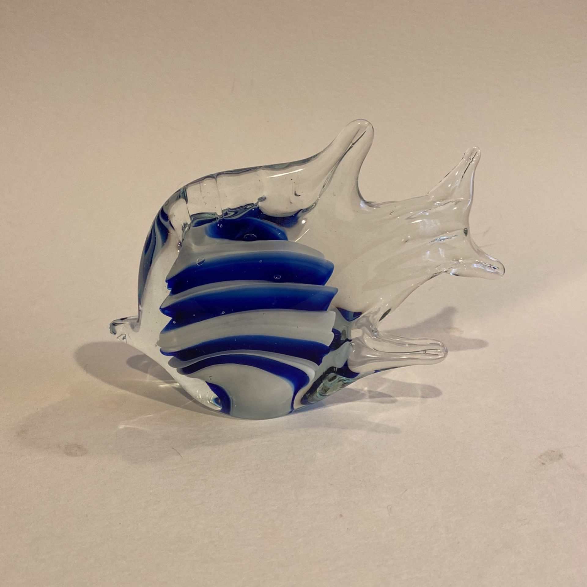 Glass Fish Blue White Art Paperweight 