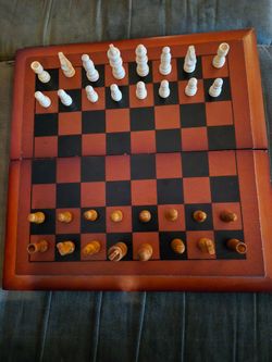 Red Wood Folding Chess Set