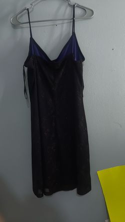 Black Glitter Slip Dress with Purple Trim