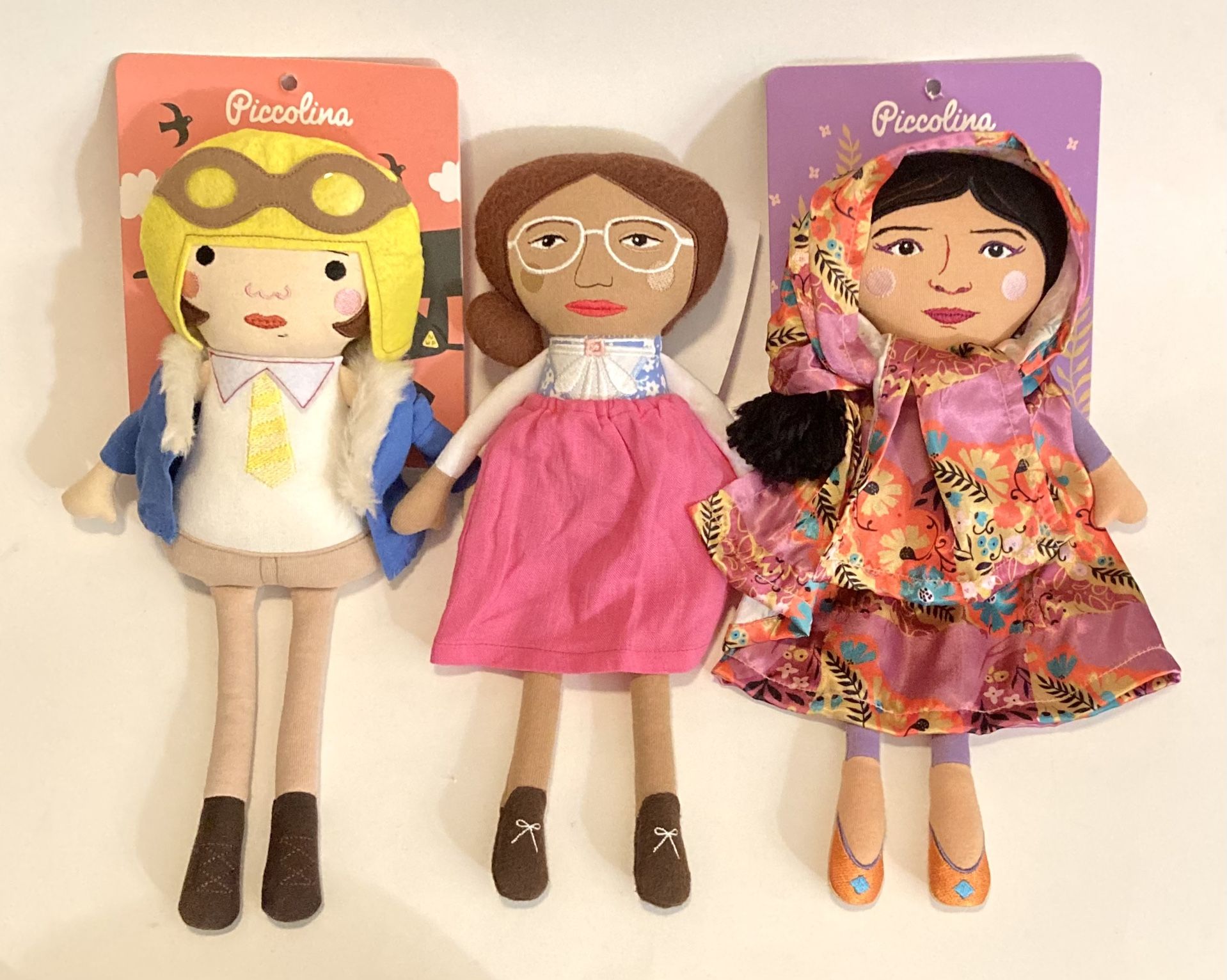 NWT Piccolina “Amelia Earhart”, “Malala Yousafzai” & “Rosa Parks” Collection Dolls.