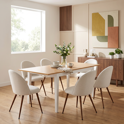 Homy Casa THOMMY+HAVEN 7PC Dining Set with Extendable Table and 6 Beige Fabric Chairs Open Box