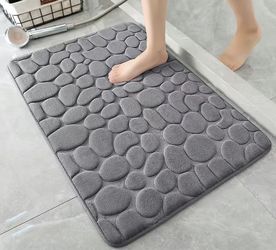 1pc Grey Bath Floor Mat, Non-Slip Absorbent Rug Bathroom Carpet Stone Pattern Foot Massage Shower Room Mat, For Home Room Decor