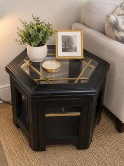 Used side table with glass top