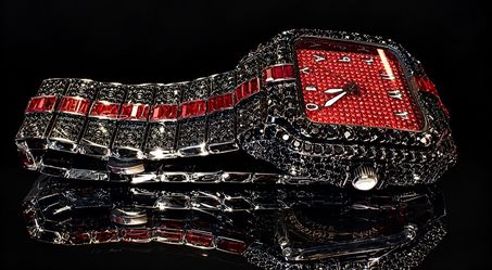 Iced Out Watch with Red Stone Dial