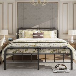 New California King Iron Bed Frame with Headboard and Footboard