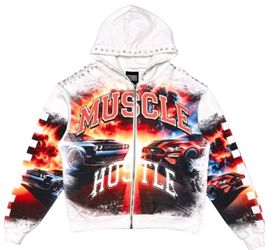 Stray Muscle Hustle Hoodie / Jacket Mens XL #ST1622 Cream Premium Quality Stray