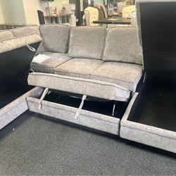 LIGHT BROWN OR CHARCOAL SECTIONAL WITH STORAGE AND SLEEPER!! $845 !!!
