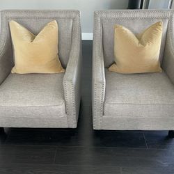 2 X Taupe Armchairs With Metal Rivets 