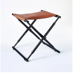 Set Of 2 - Preston Folding Leather Sling Ottoman with Metal Base