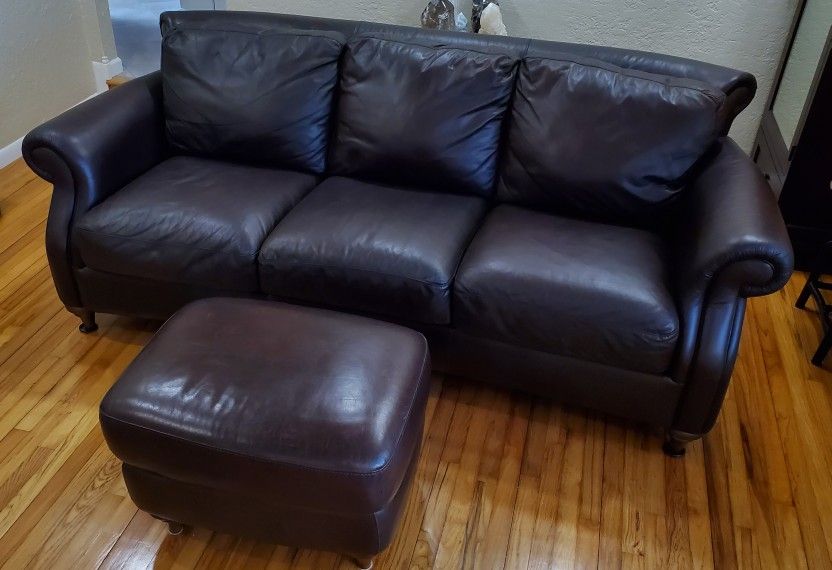 Natuzzi Classico Italian Top Grain Leather Sofa With Ottoman