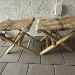 2 Cow Boy Stool Leather Chair 