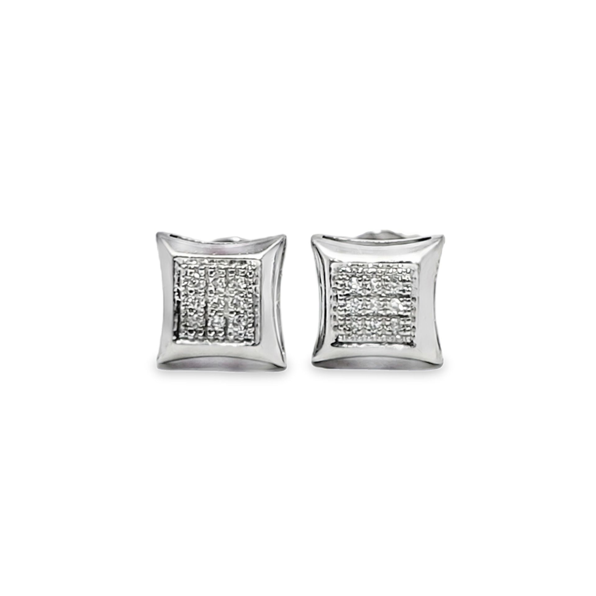 10k White Gold Diamond Square Stud Earrings with Brilliant Cut Diamonds 0.25 ctw
