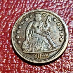 1855 LIBERTY SEATED DIME  USA ANTIQUE RESTRIKE COIN 