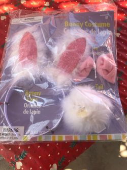 Halloween Bunny Costume Bunny Ears, Tie, Fuzzy Tail 3 Pcs