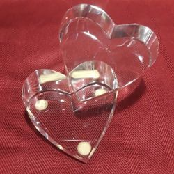 Double Connected Clear Art Glass Shaped Heart Paperweights - See Description And Photos 