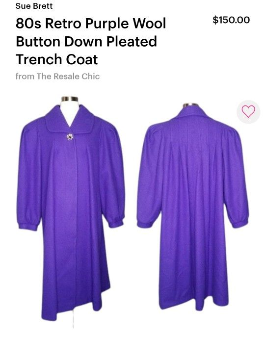 Purple Sue Brett Wool Trench Coat. 4x