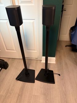 Pair of Black Sonos One SL Speakers + Sanus Floor Stands