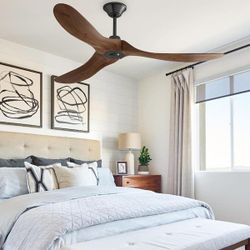 Clearance  60 in. Indoor/Outdoor 3-Solid Wood Blades Propeller Ceiling Fan with Remote Control, 6-Speed, Timing Setting in Brown