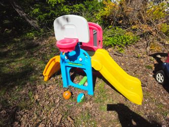 The prices firm.. children's climber slider basketball hoop and football port and soccer net