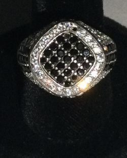 .925 Silver Ring Featuring Black Onyx Stones & Round CZ Stones 2 Missing