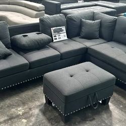 BRAND NEW 3PCS SECTIONAL SOFA SET WITH OTTOMAN AND ACCENT PILOWS INCLUDED $399