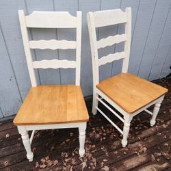 Pair of dining chairs vintage ladderback French provincial cabin cottage farmhouse wood white Malaysia