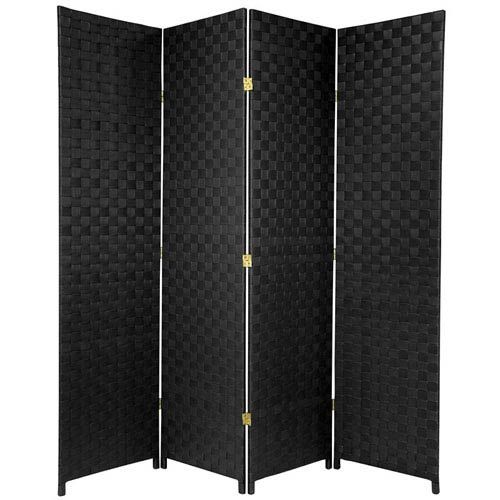 Oriental Furniture 6 ft. Tall Woven Fiber Outdoor All Weather Room Divider - 4 Panel - Black