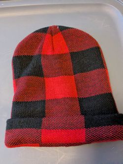 Red and Black Buffalo Plaid Knit Beanie