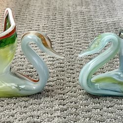 Vintage Handblown Carnival Glass Art Swans