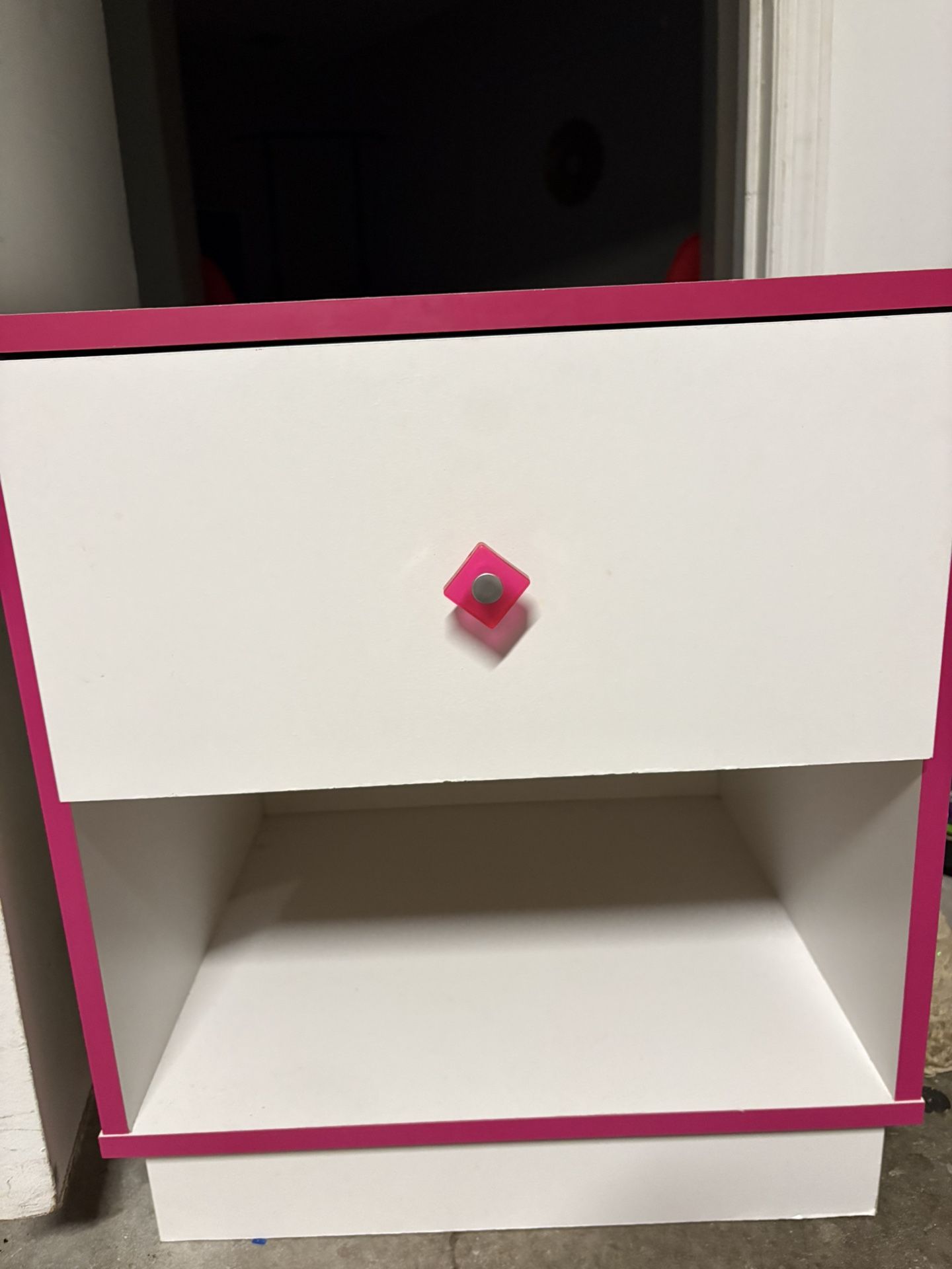 Pink Trim White One Drawer Night Stand