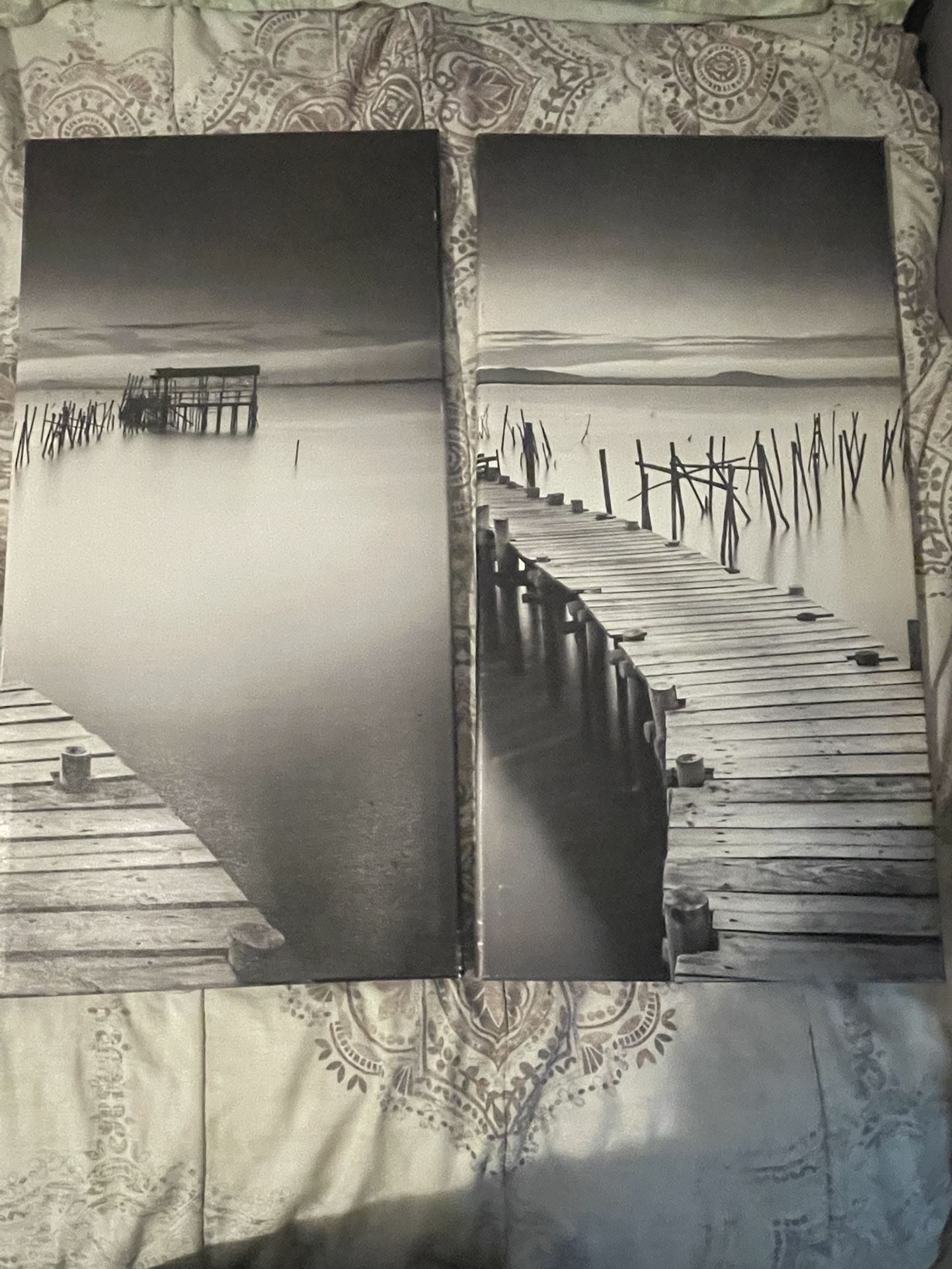 2 Lake Side Black & White Paintings $5 for 1 $10 for 2