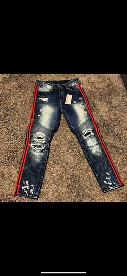 Red Stripe Side Biker Men Jeans 
