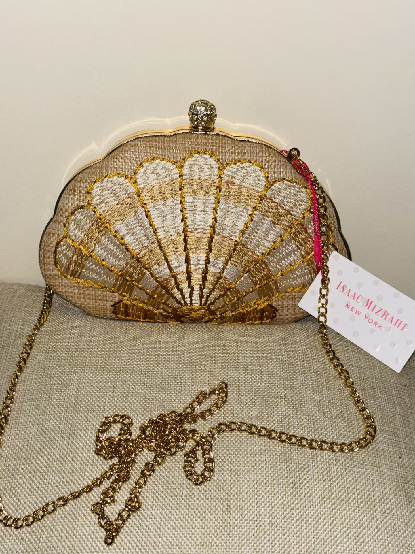 Isaac Mizrahi New York Seashell Clutch Yellow & Gold Detail