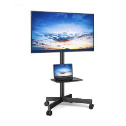 Rfiver Mobile TV Stand for 23-60 Inch LCD LED Flat/Curved Panel Screen TVs up to 88 Ibs, Rolling TV Stand with Adjustable Shelf & Tilt, Portable Floor