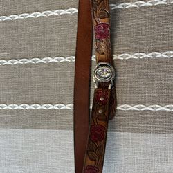 Vintage Women Leather Belt Rose Pattern