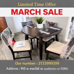 5-piece Round Drop Leaf Dining Table Set Dark Coffee