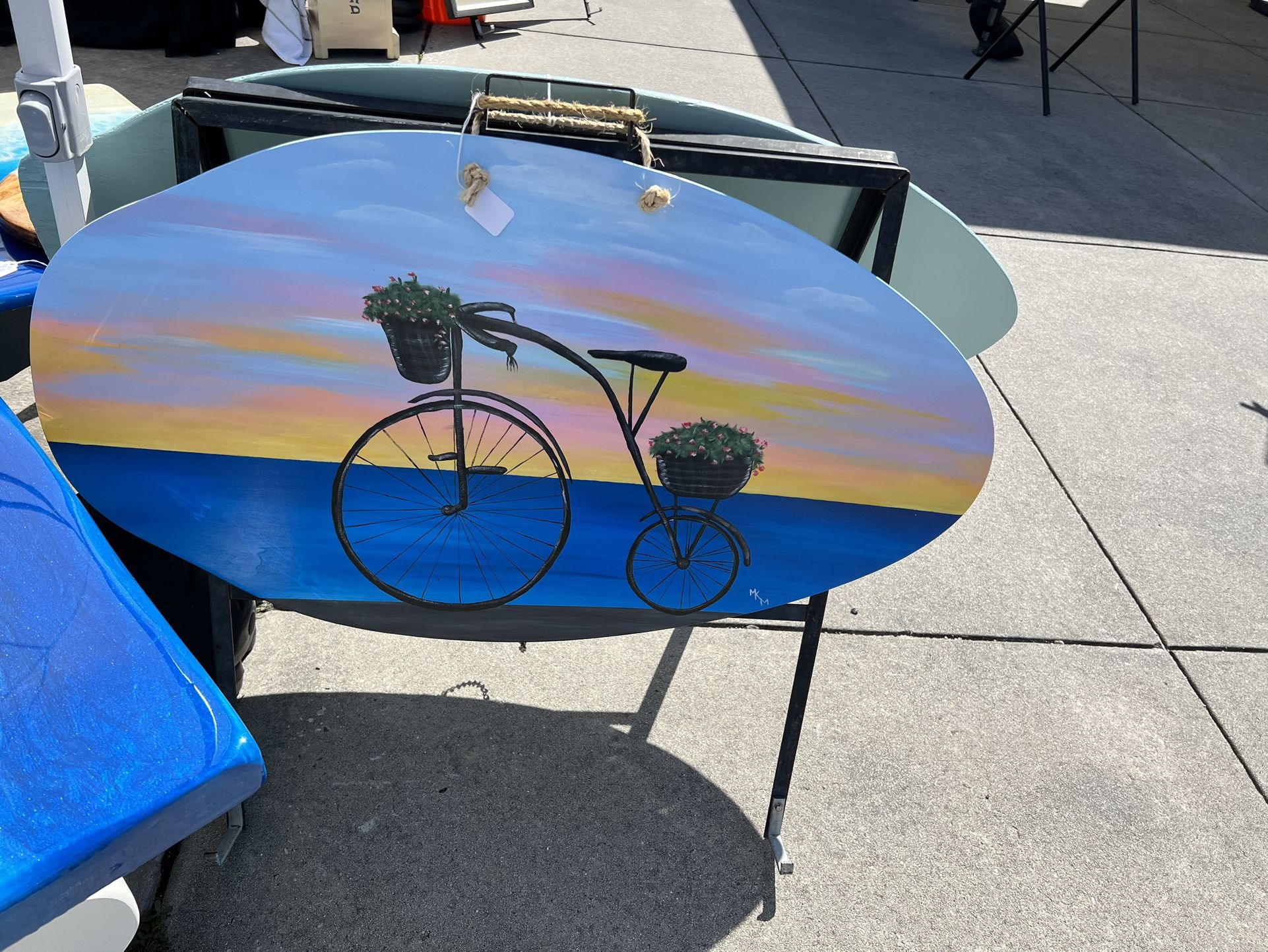Hand Painted Old Bicycle On Beach Kn An Old Skimboard By Local Artist